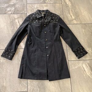 🖤 Christine Phillipe Vintage Beaded Coat Evening Size 6 Black Sequin Party